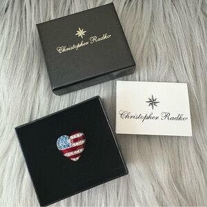 Christopher Radko Braveheart Patriotic American Heart Enamel and Crystal Pin